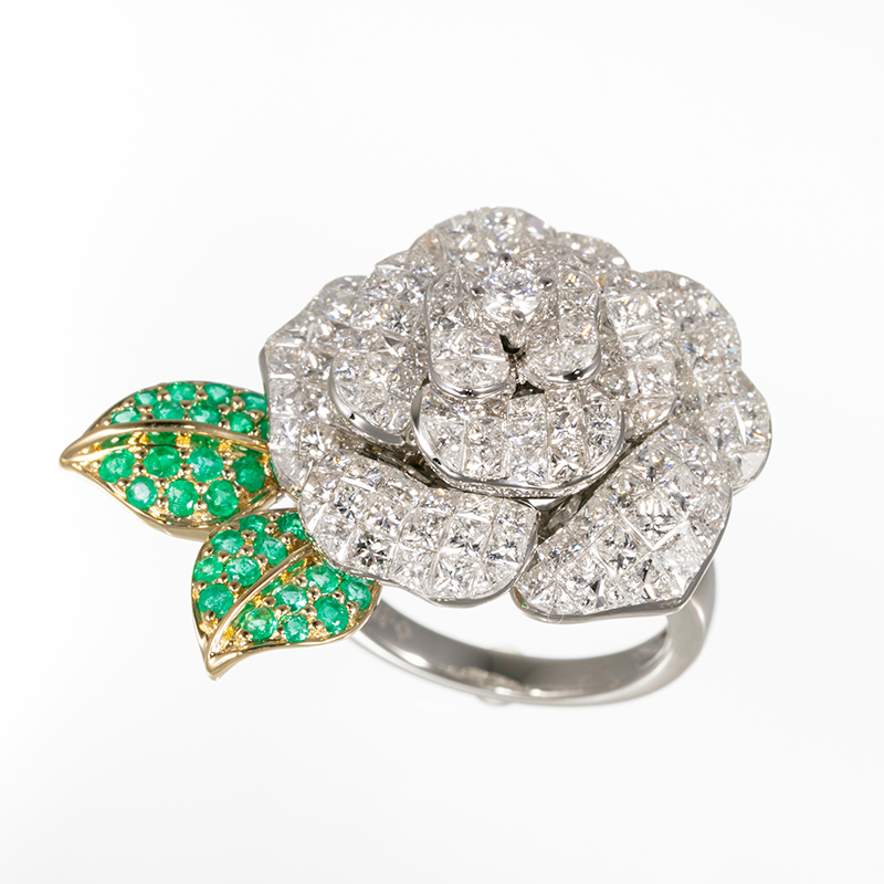 PT950/K18YGダイヤモンド＆H＆Cダイヤ(リリーカット)エメミステリーセッティングリング