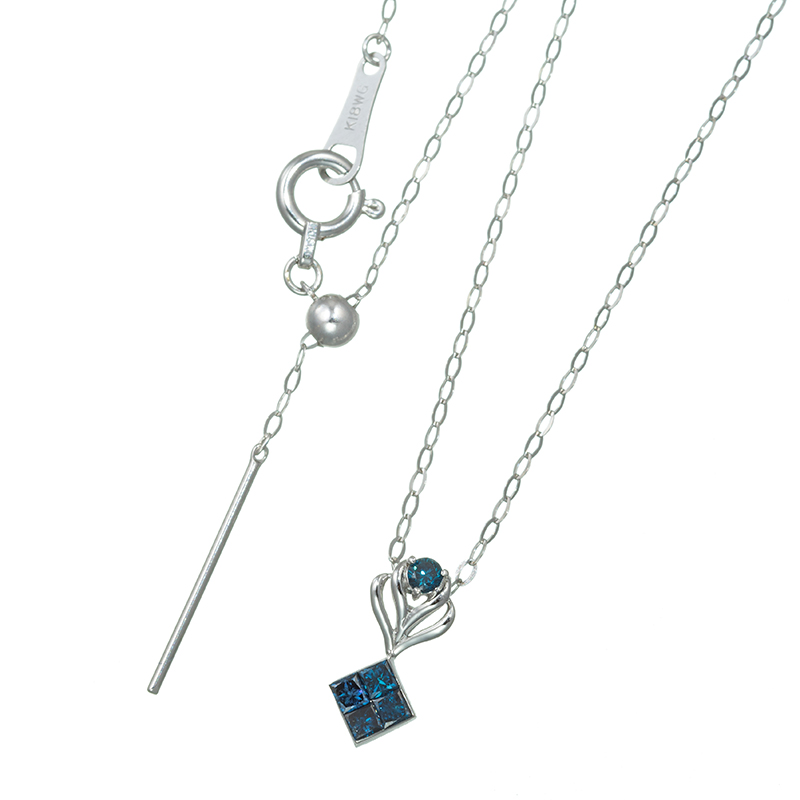 K18WG ブルーダイヤモンド(トリート)ミステリーセッティング ネックレス BD約0.15ct