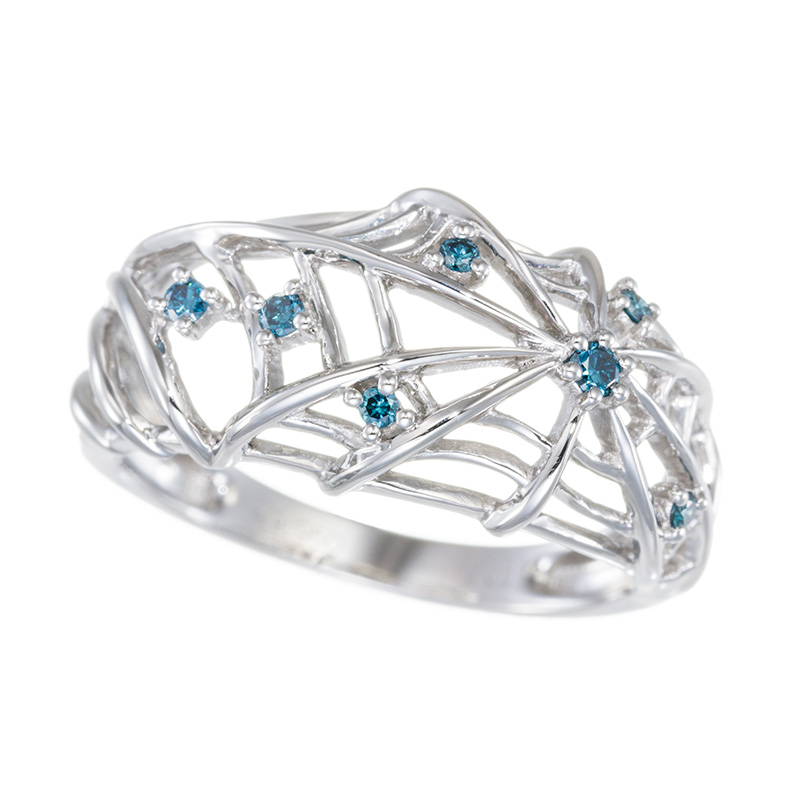 PT950 ブルーダイヤモンド(トリート) クモの巣 リング BD 約0.08ct 