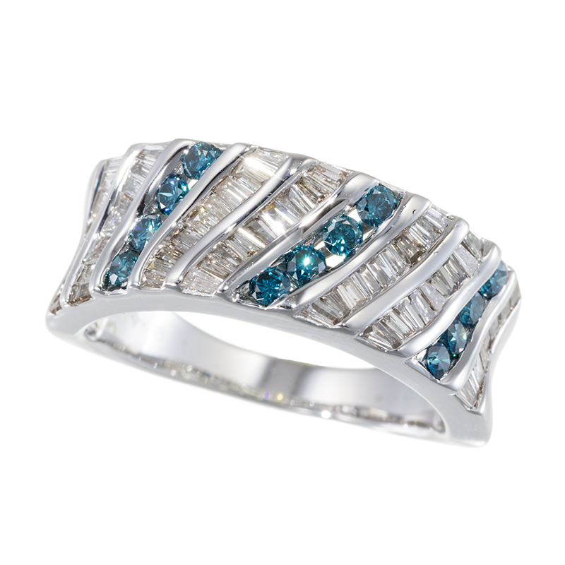 K18WGダイヤモンド&ブルーダイヤ(トリート) カナルリングD約0.55ct BD約0.30ct