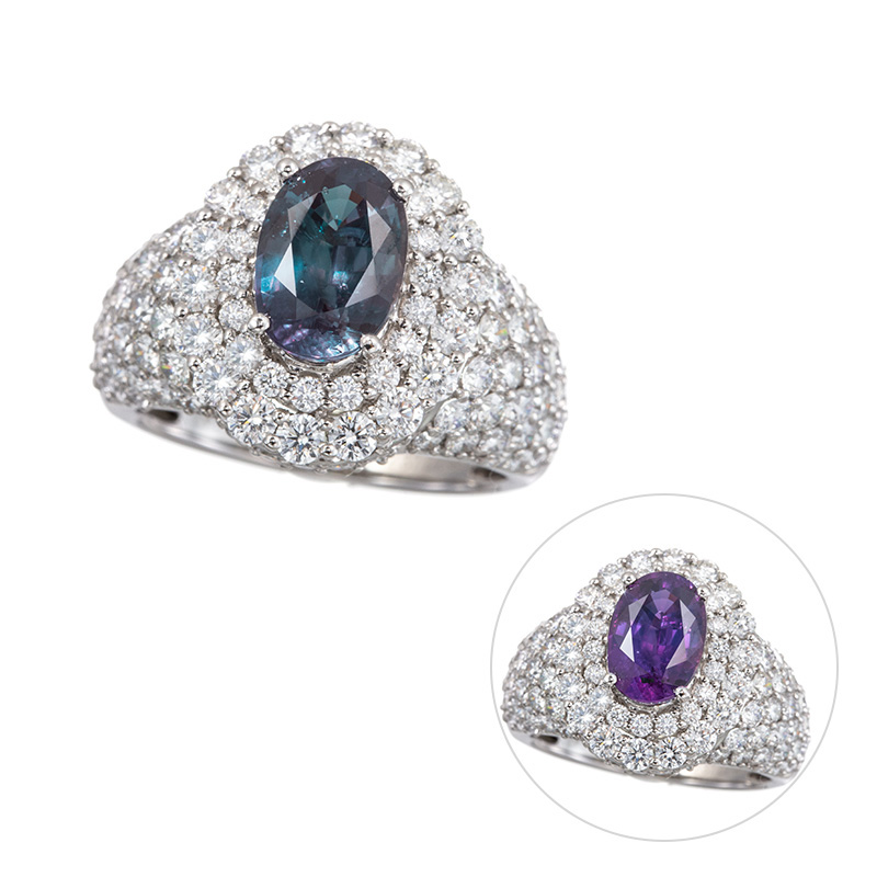 PT950 アレキサンドライト H&Cダイヤ(リリーダイヤカット) リング 