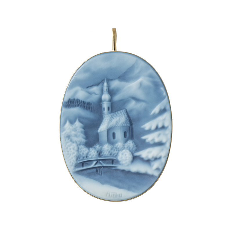 K18YG メノウカメオ ペンダントブローチ 