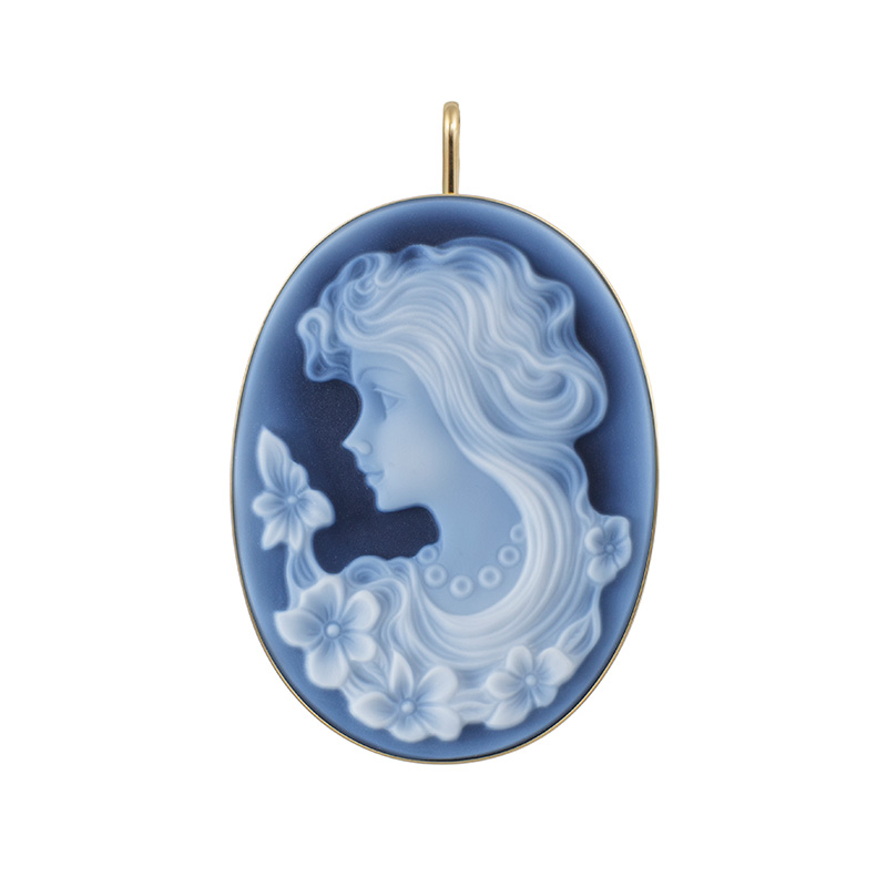 K18YG メノウカメオ ペンダントブローチ カメオ 約40×30mm