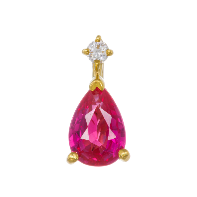 純金モザンビーク産非加熱ヴィヴィットピンキッシュ・レッドルビーダイヤ(リリーカット)ペンダントトップ