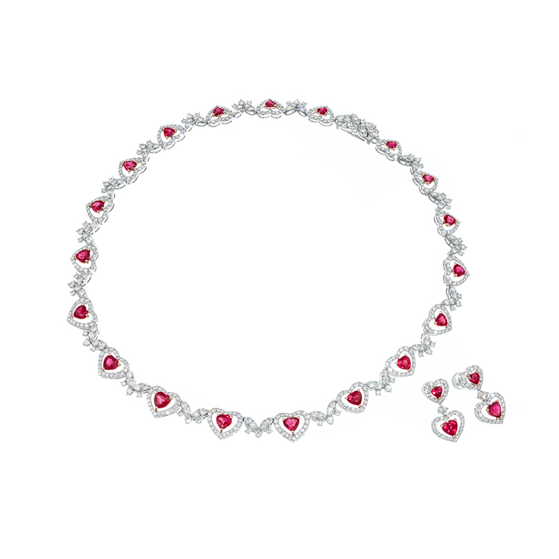 K18WG/PG ミャンマー産ヴィヴィッドカラールビー ダイヤ ネックレス & ピアス 2点セット　