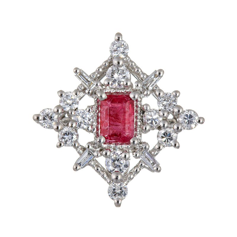 PT950 レッドベリル ダイヤ ペンダントトップ BE 約0.10ct D 約0.25ct 