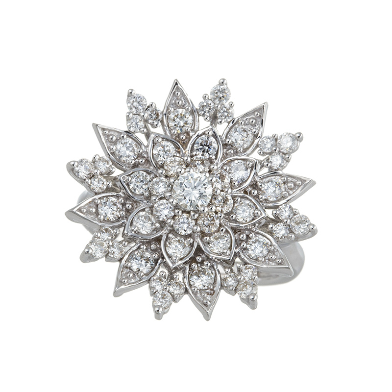 K18WG ダイヤモンド ロータス リング D 約1.10ct 