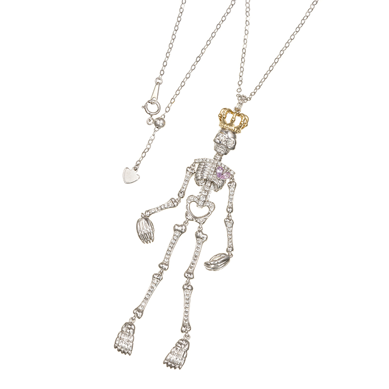 パラジウムシルバー950/K18YGピンクサファイア ブラウンダイヤ天然ホワイトジルコン ネックレス