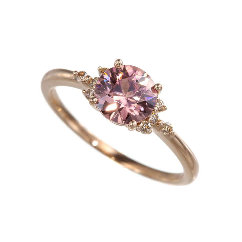 Gstv K18pg ピンクジルコン ブラウンダイヤ リング Zi 約1 50ct Brd 約0 06ct