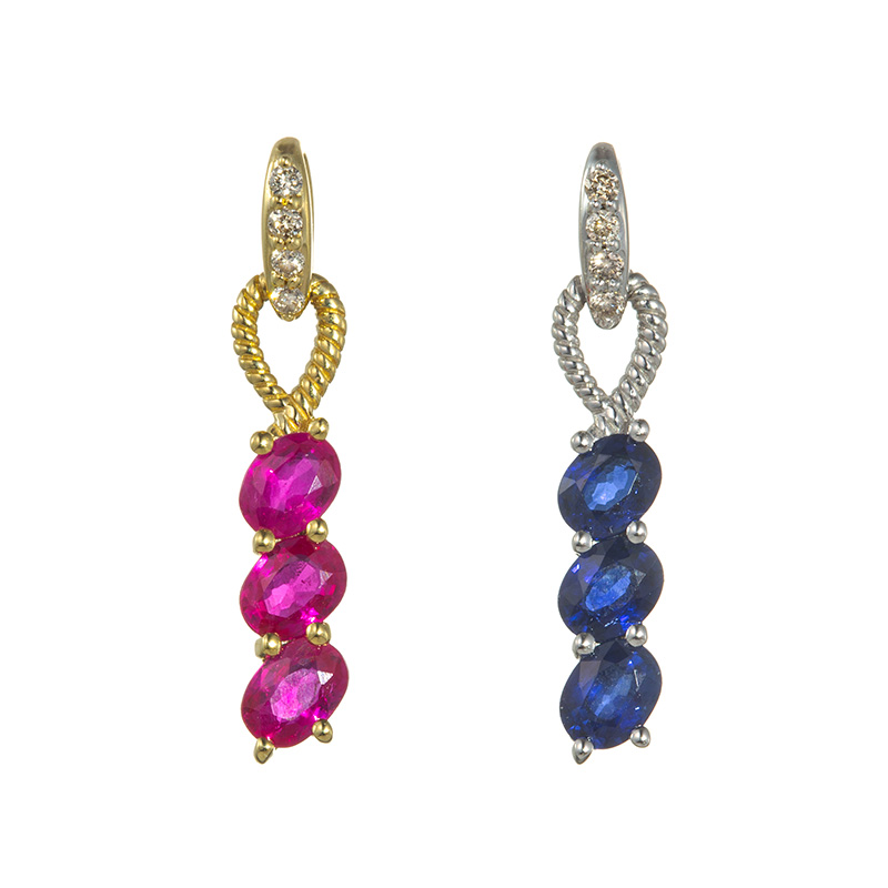 K18YG/WGルビーサファイアブラウンダイヤペンダントトップ2点セット