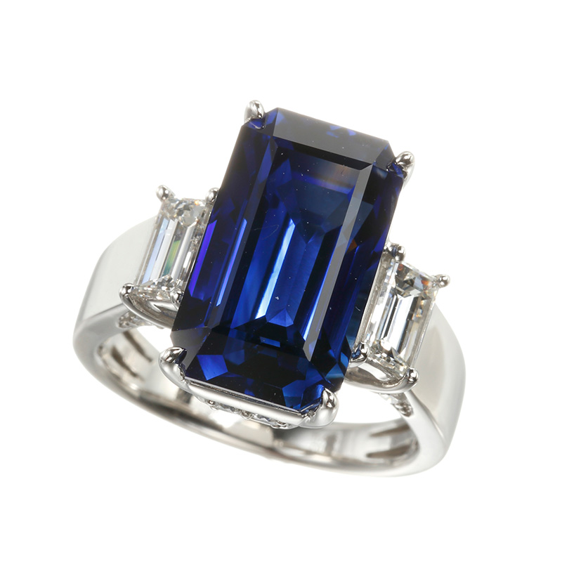 PT950スリランカ産サファイアダイヤ(リリーダイヤカット)&ダイヤリングSA11.455ct