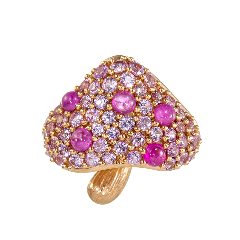 K18PGピンクサファイアルビーきのこペンダントトップPS約0.70ctRB約0.27ct