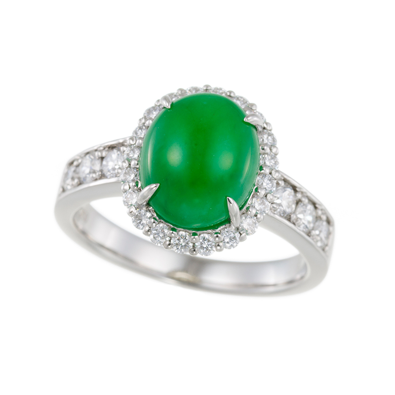 PT950 ヒスイ ダイヤ(リリーダイヤカット) リング J3.586ct D0.70ct(LI)