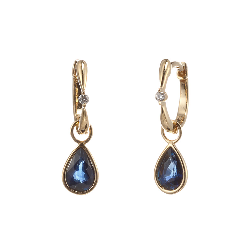 GSTV K18YGダイヤモンドピアス&サファイアチャーム2点セットD約0.02