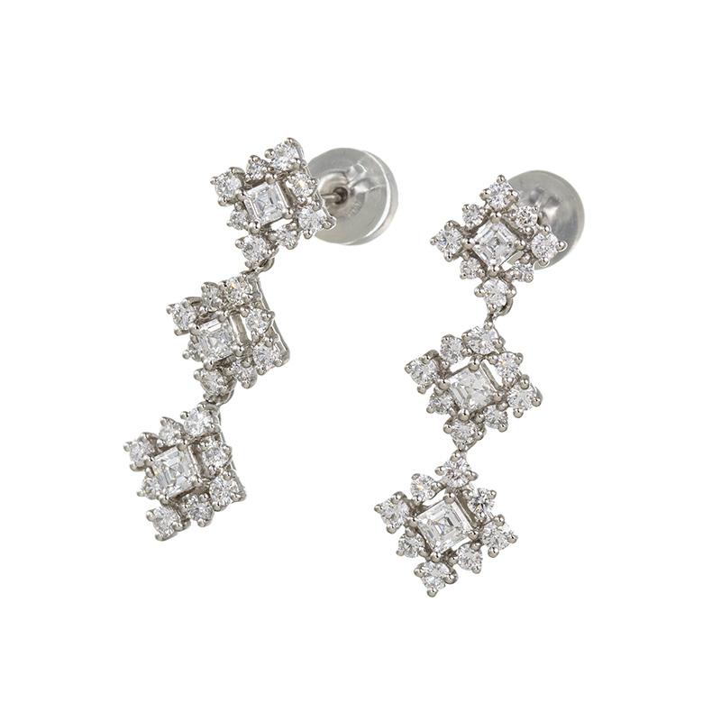PT950 アッシャーカットダイヤモンド & ダイヤ(リリーダイヤカット) Twinkle ピアス 