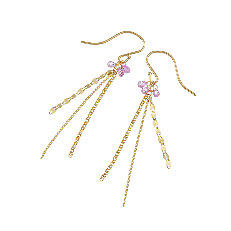 GSTV K18YG 3連チェーン ピンクサファイア ピアス 総重量 約1.10g PS  