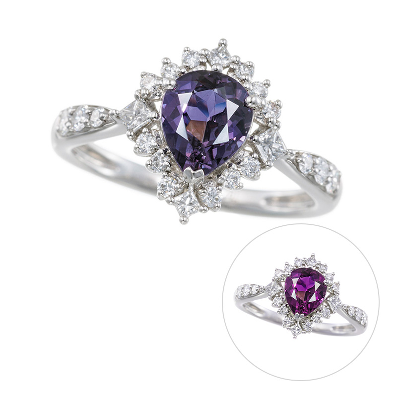 PT950 カラーチェンジガーネット ダイヤ(リリーダイヤカット) リング CG 1.281ct D