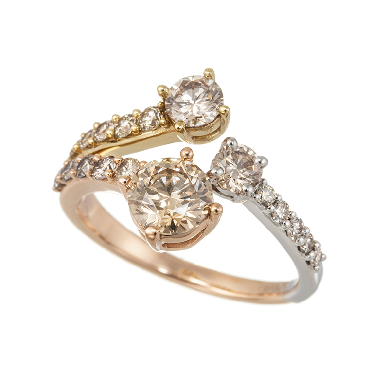 K18PG/YG/PT950 ブラウンダイヤモンド トリカラー リング BRD 約1.80ct 