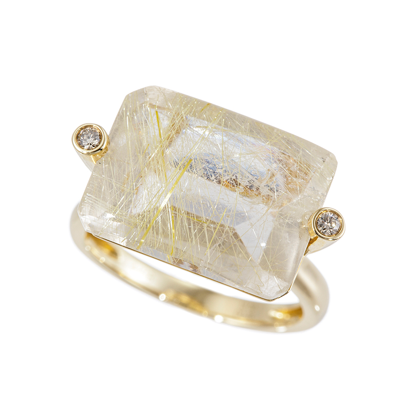 K18YG ルチルクォーツ ブラウンダイヤ リング QU 約13.00ct BRD 約0.03ct 