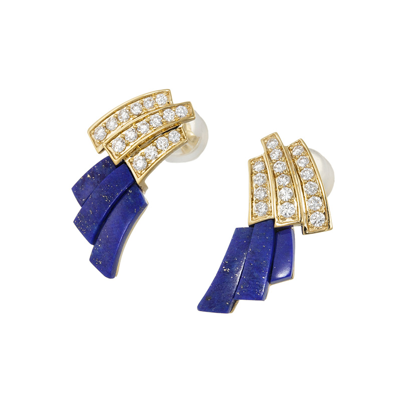 GSTV K18YG ダイヤモンド ラピスラズリ アールデコ ピアス D 約0.46ct 