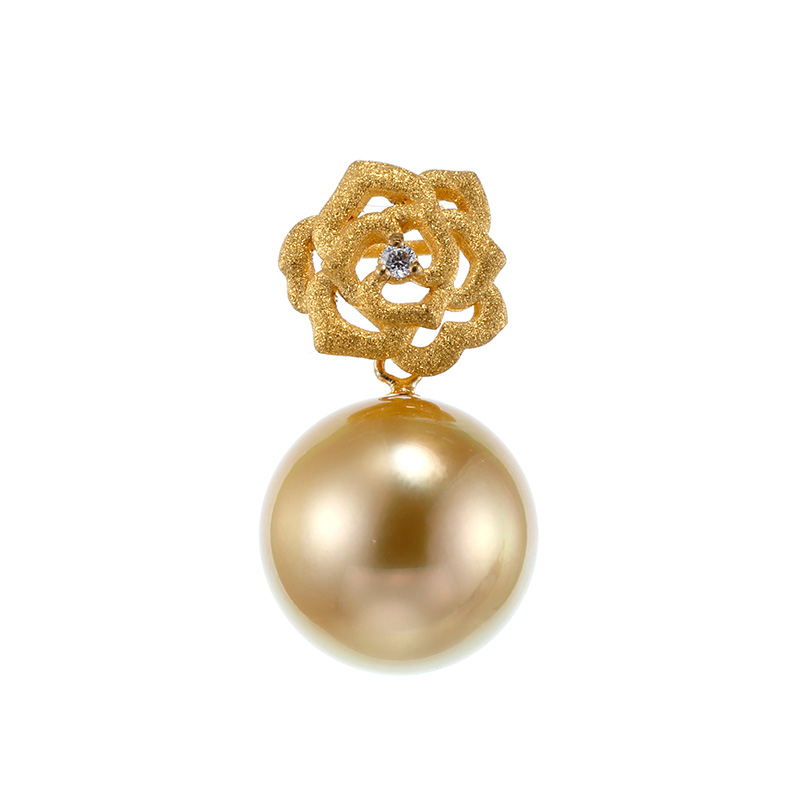 純金/K18YG 白蝶真珠 ダイヤ ペンダントトップ ムーンローズ Reinerose Keiko