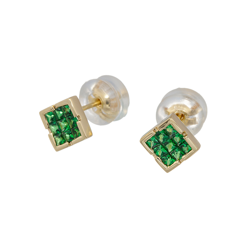 K18YG ツァボライト ミステリーセッティング ピアス TS 約0.46ct
