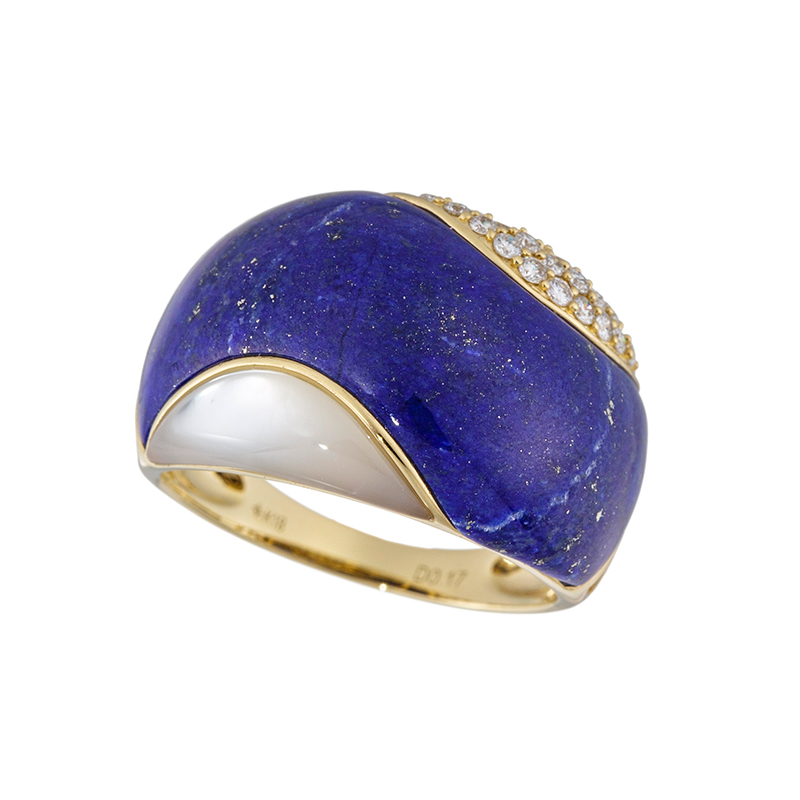 K18YG ラピスラズリ 白蝶貝 ダイヤ リング D 約0.17ct