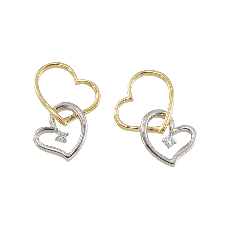 PT950/K18YG ダイヤモンド ダブルハート チャーム D 約0.02ct 