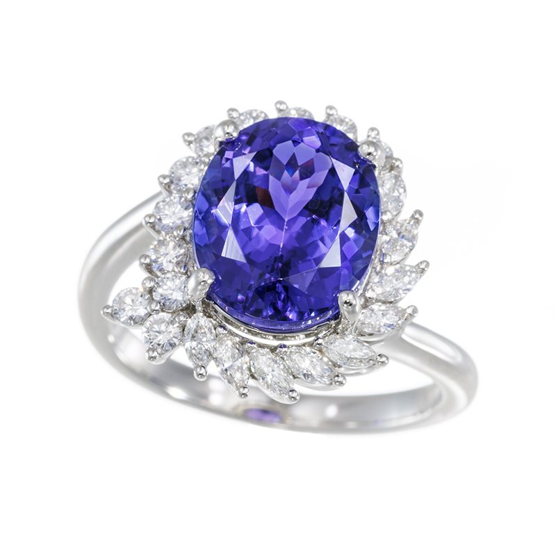 PT950 タンザナイト(特優) ダイヤ リング TA 4.646ct D 0.64ct