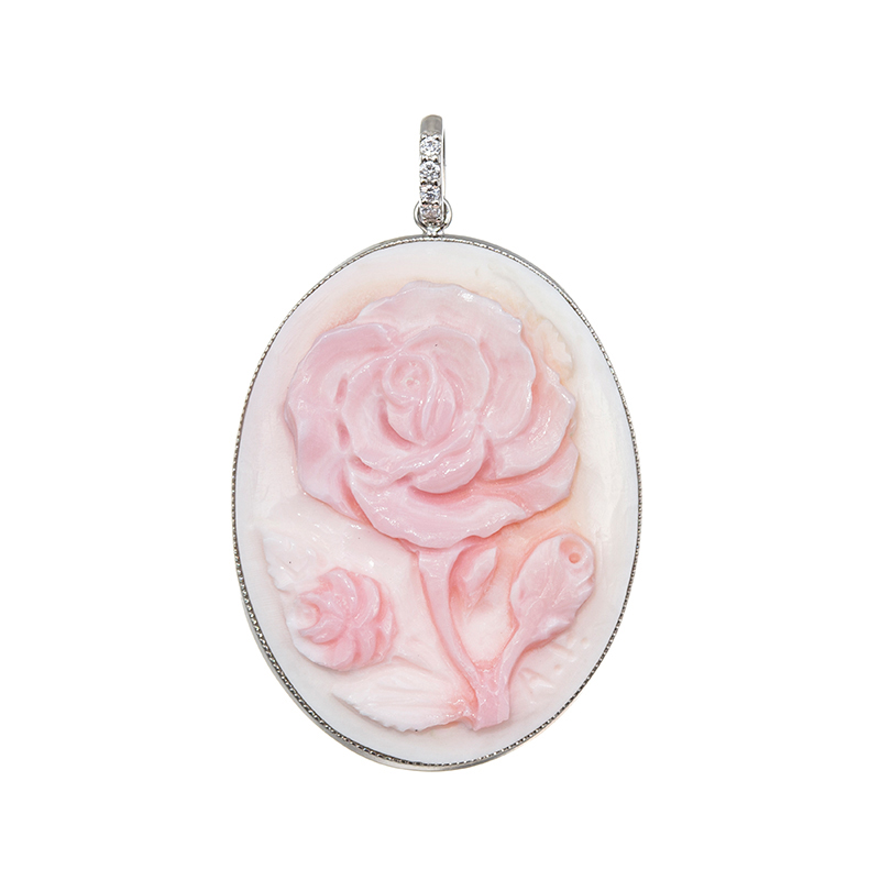 PT950 アニエッロ・ペルニーチェ コンクシェルカメオ ダイヤ ペンダントトップ カメオ 約30×