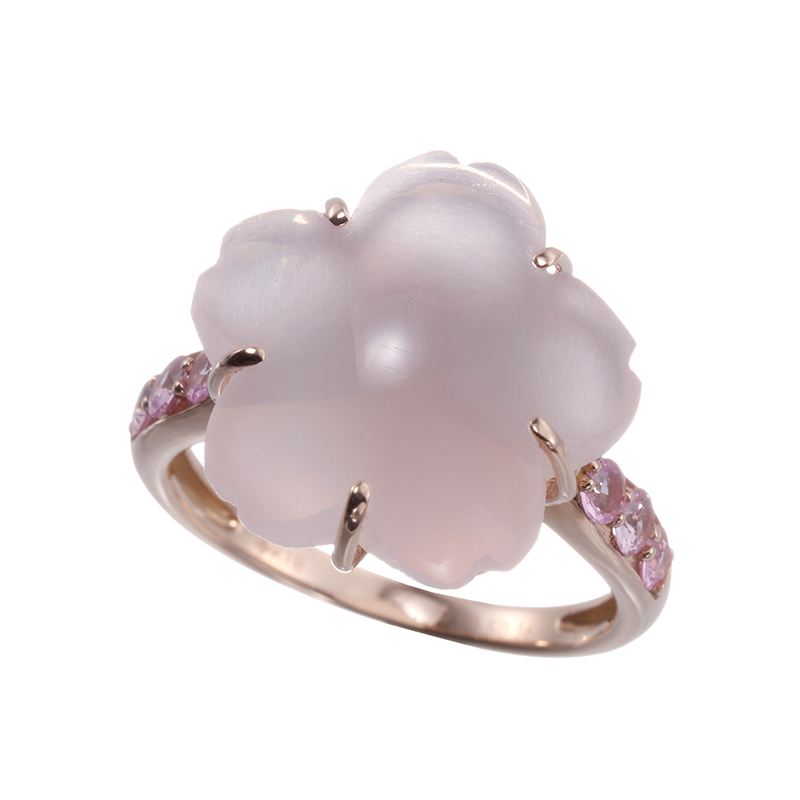 K18PGローズクォーツピンクサファイア花霞リングRQ約9.00ctPS約0.36ct