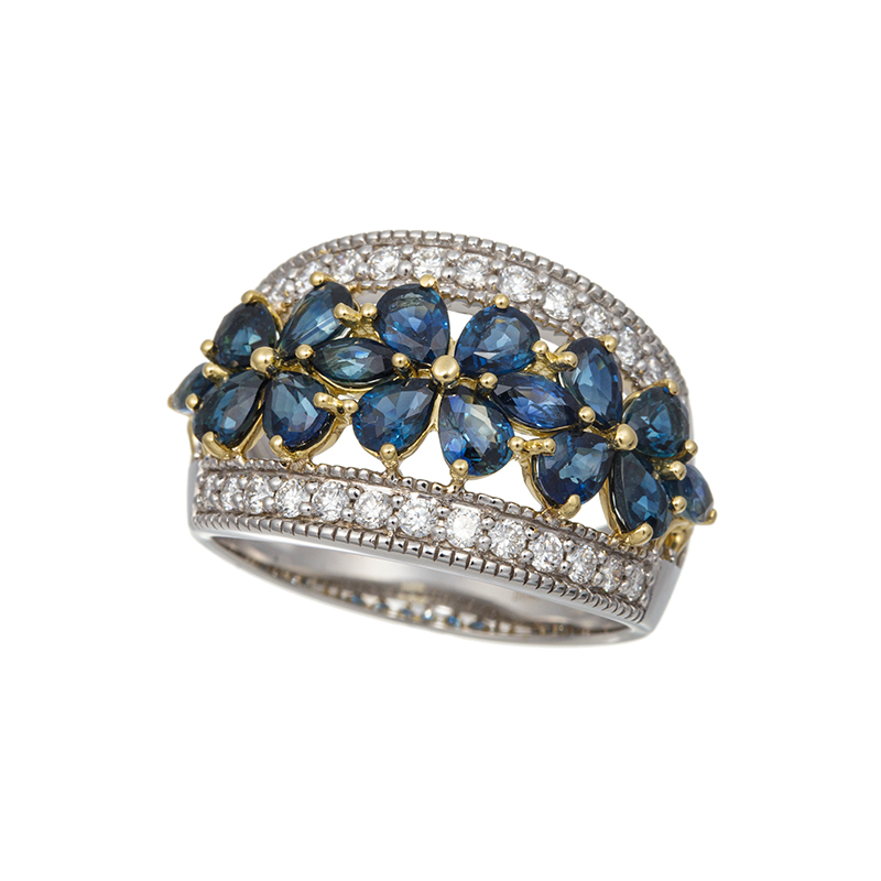 K18WG/YG サファイア ダイヤ フローレット リング SA 約2.60ct D 約0.40ct