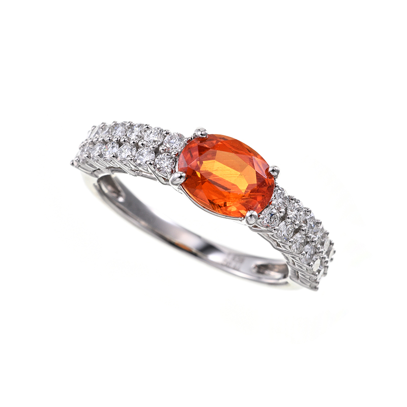 PT950 ナミビア産マンダリンガーネット ダイヤ リング GA 1.638ct D 約0.64ct