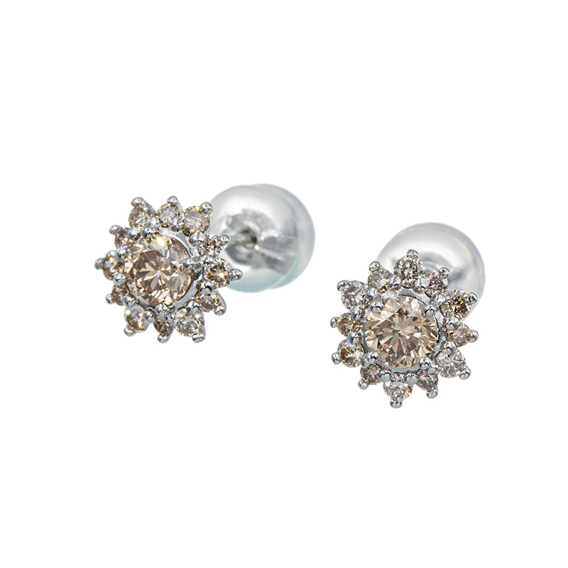 PT950 ブラウンダイヤモンド スターダスト ピアス BRD約0.60ct BRD約0.40ct