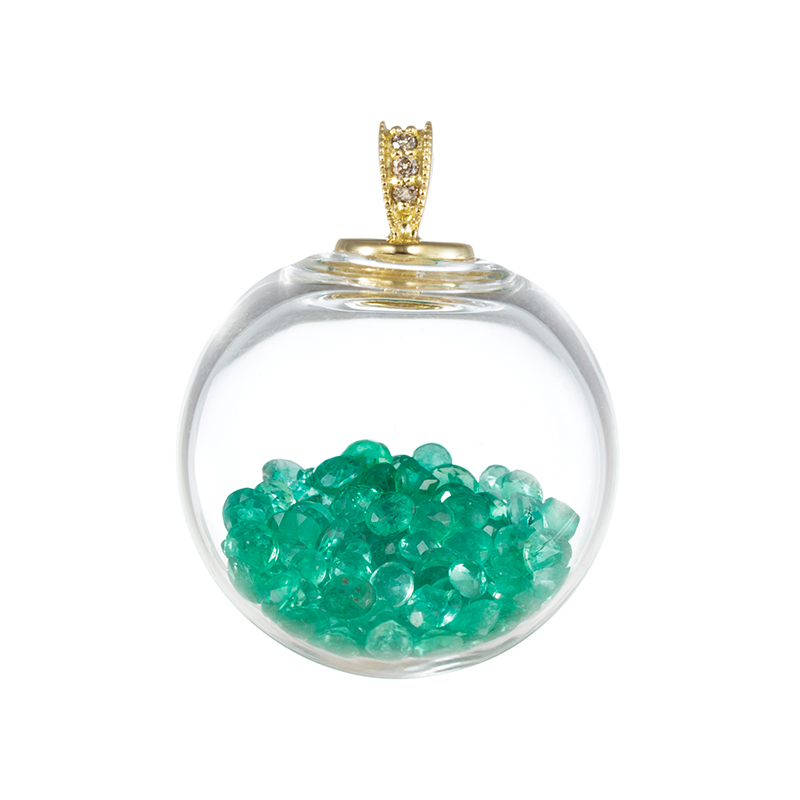 K18YG コロンビア産エメラルド ブラウンダイヤ ペンダントトップ EM 約5.00ct