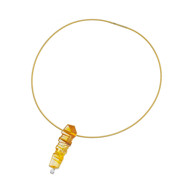 K18YG/PT950 ベルント・ムンシュタイナーカット ファイアオパール ダイヤ ネックレス