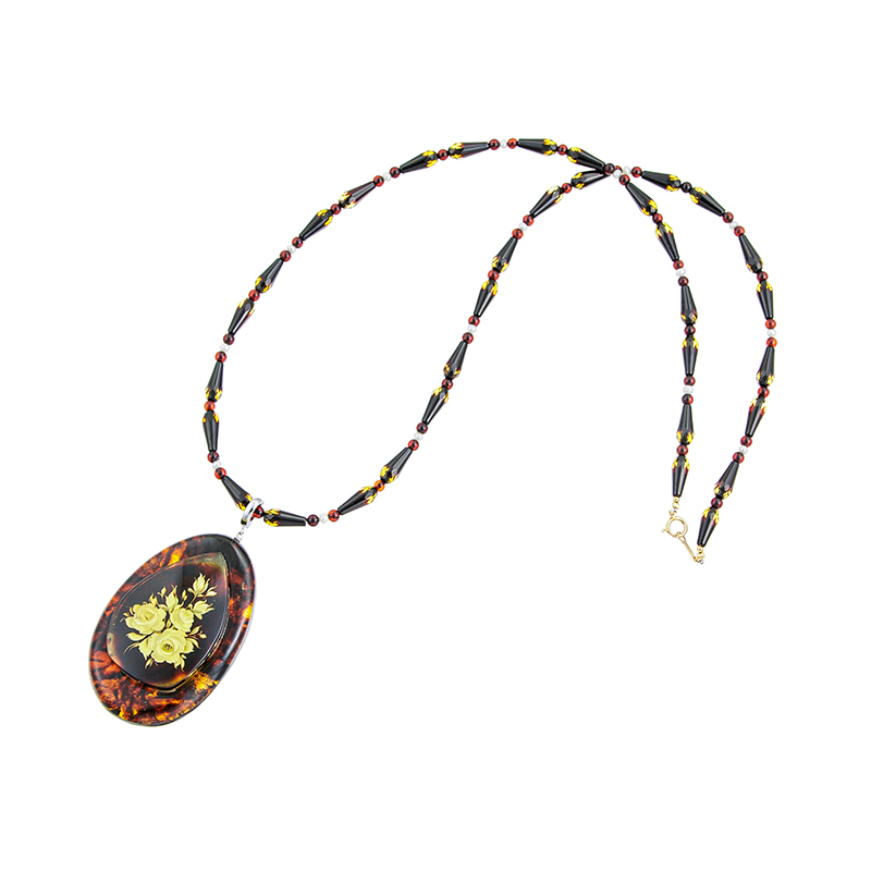 SV/K18YG 琥珀 淡水真珠 インタリオ ネックレス P 約2.5mm