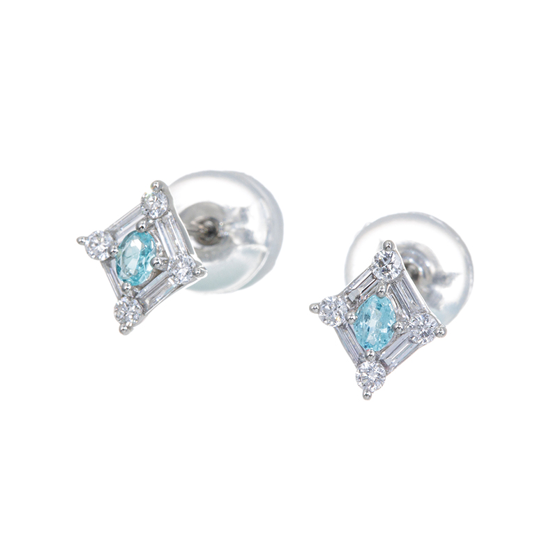 PT950 ブラジル産パライバトルマリン ダイヤ ピアス PRT 約0.06ct D 約0.24ct