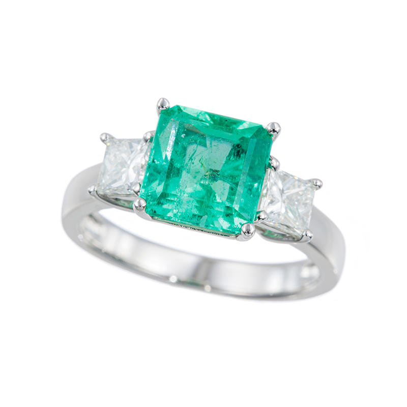 PT950 コロンビア産エメラルド ダイヤ リング EM 2.50ct D 0.77ct 