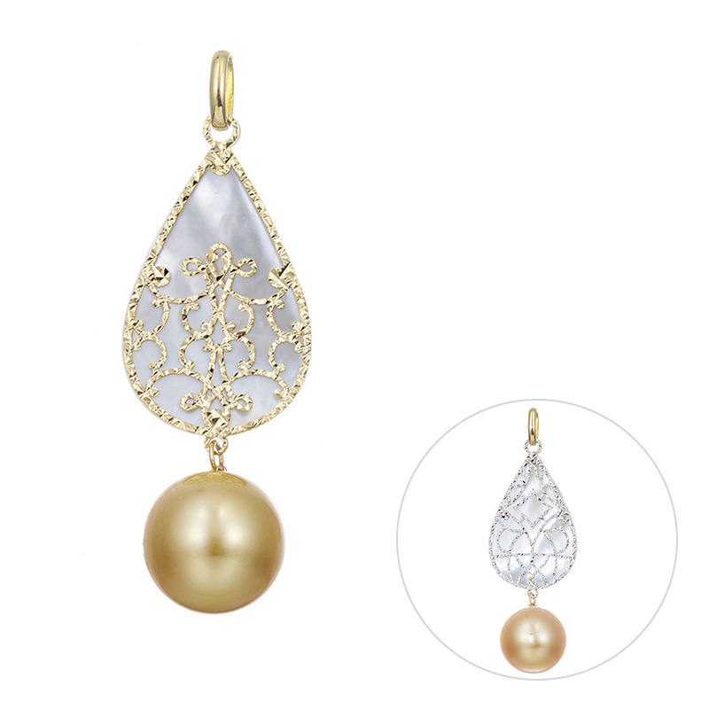 GSTV　Ｋ１８ＹＧ　白蝶真珠 ナチュラルゴールデン チャーム GSTV K18YGナチュラルゴールデン白蝶真珠ダイヤシーフラワー