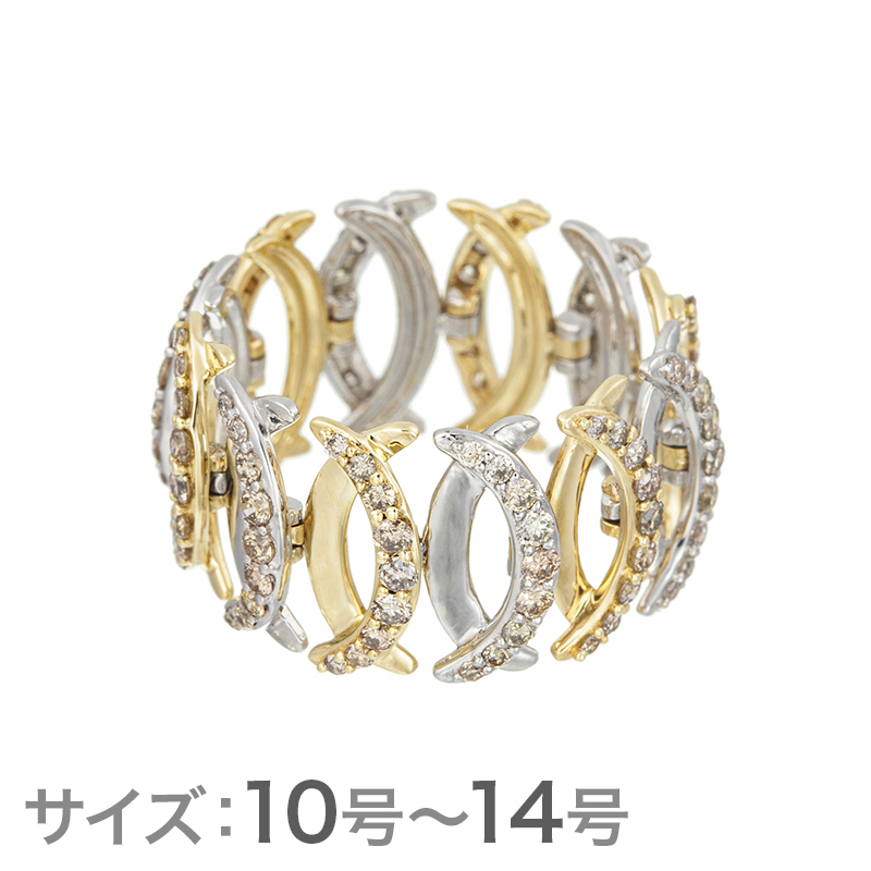 PT950/K18YG ブラウンダイヤモンド クレセントムーン フルエタニティーリング ＃10-14