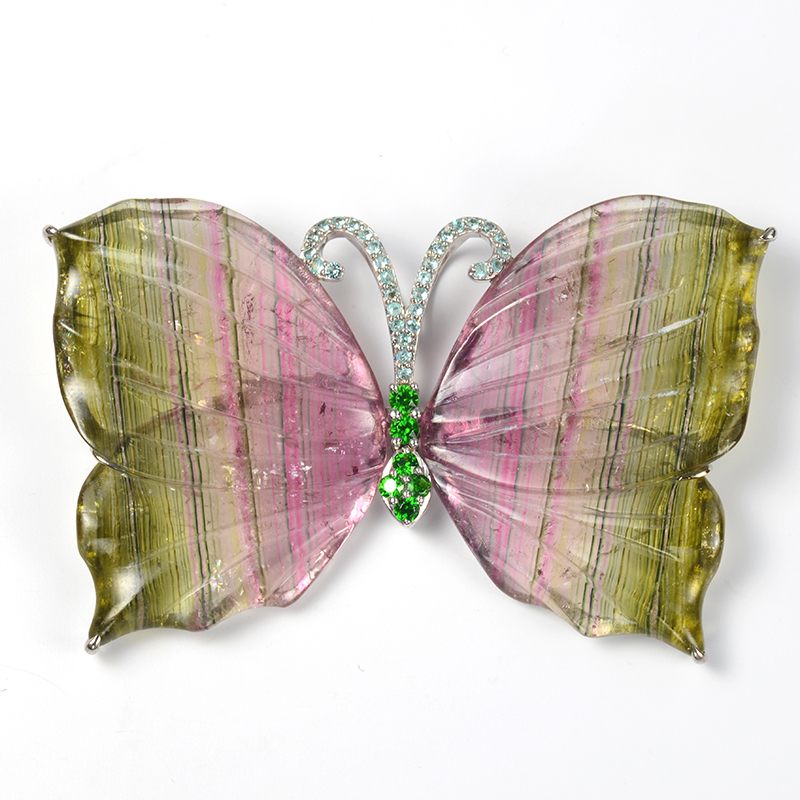 K18WG デマントイド&パライバ& ダイヤモンドペンダントトップ【GSTV】 K18WG デマントイドガーネット＆ダイヤモンド ペンダントトップ