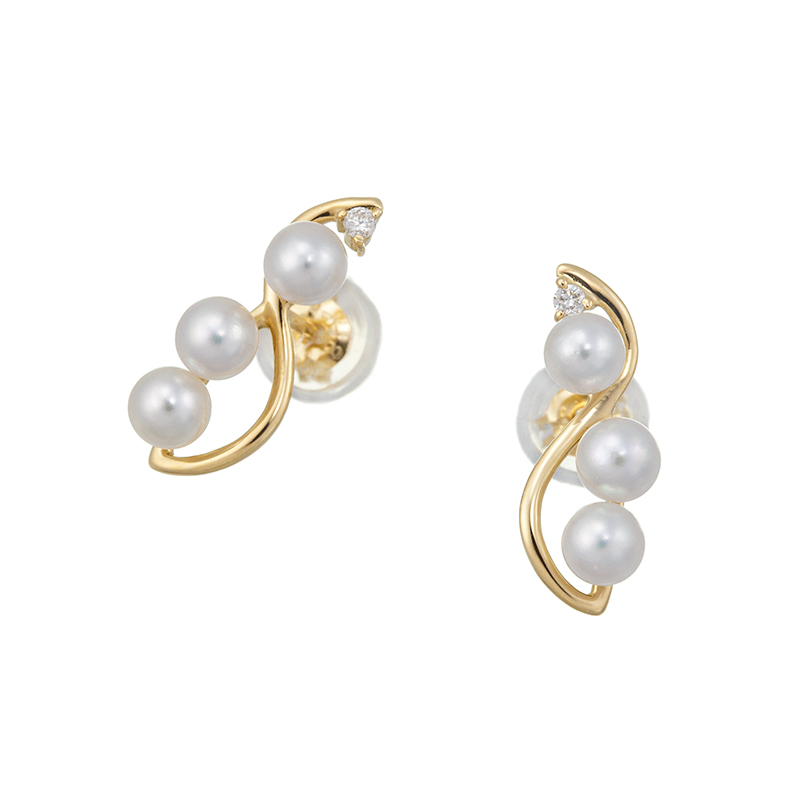 GSTV K18YG 越物 アコヤ真珠 無調色 バタフライピアス P約3.0mm GSTV