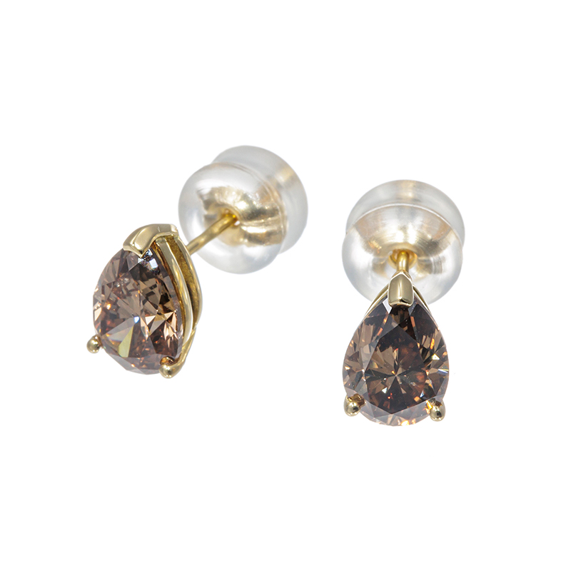 K18YG ブラウンダイヤモンド ティアドロップ ピアス BRD1.03ct BRD1.01ct