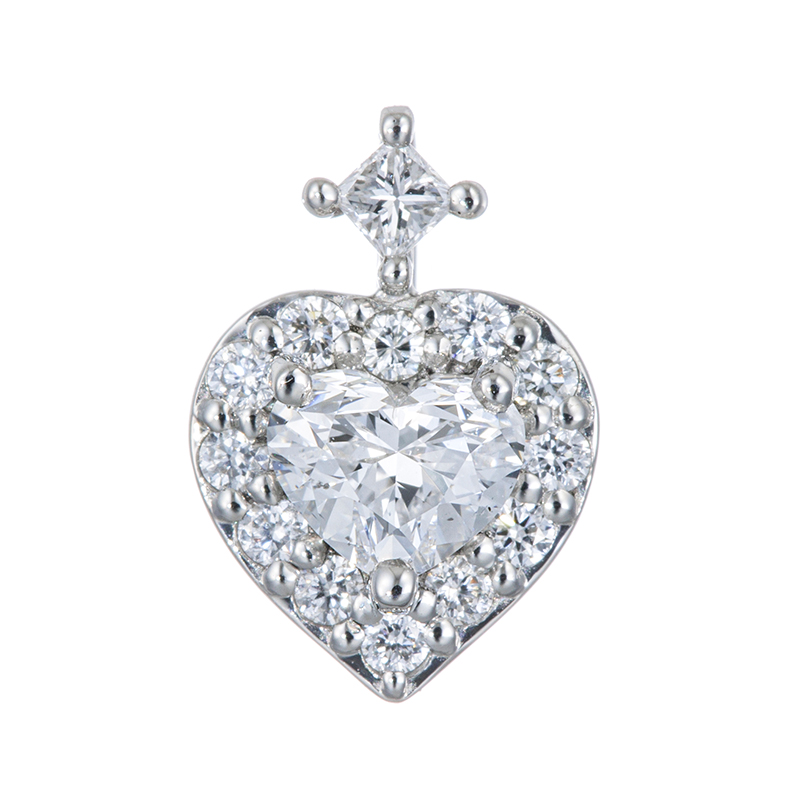 PT950 Dカラーダイヤモンド & ダイヤ ハート ペンダントトップ (D SI2) 