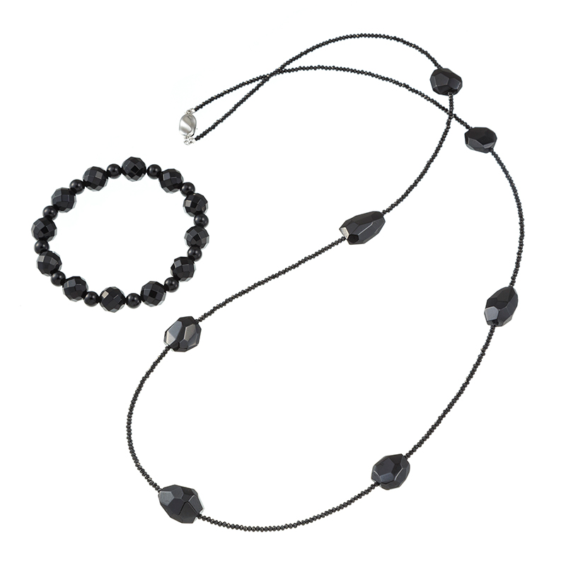 SV ブラックスピネル ネックレス ＆ オニキス ブレスレット 2点セット 