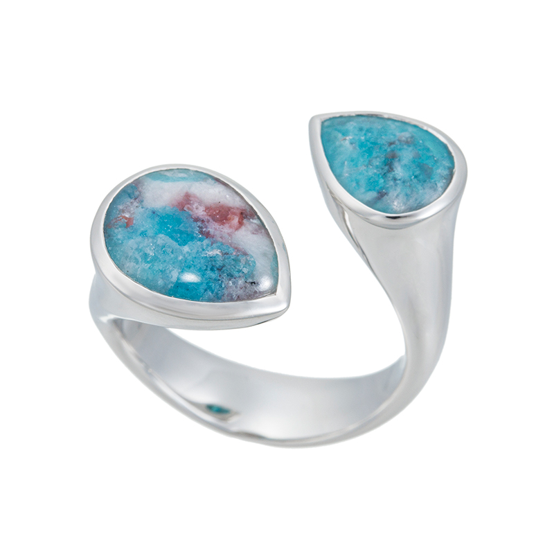 パラジウムシルバー950ブラジル産パライバトルマリン(母岩付き)リズムリングPRT約3.00ct