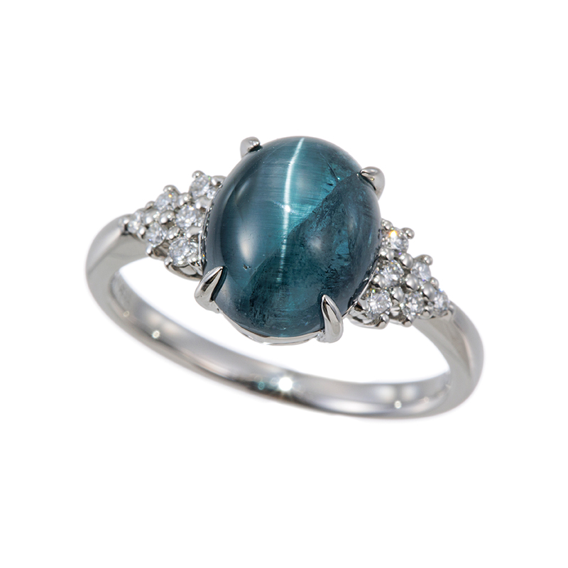 PT950 トルマリンキャッツアイ ダイヤ リング T 約3.50ct D 約0.15ct 