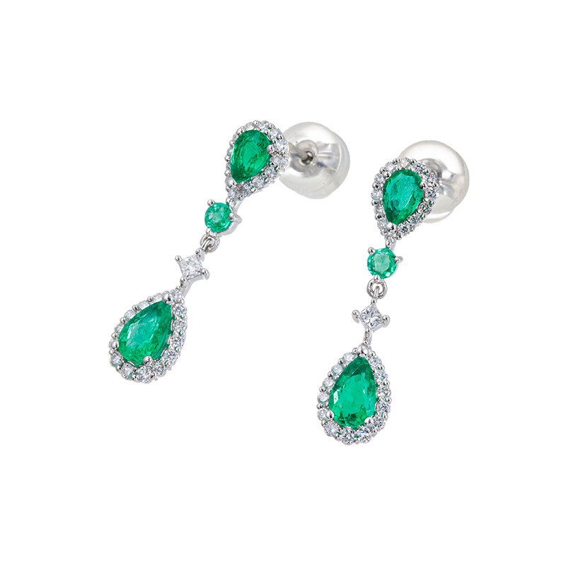 PT950 コロンビア産エメラルド ダイヤ ピアス EM 約1.00ct D 約0.40ct 