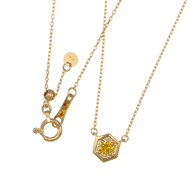 K18YG ファンシーイエローダイヤモンド Hexagon ネックレス YD 約0.07ct